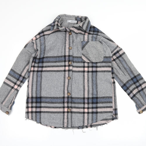 suffle Womens Grey Plaid Fleece Basic Button-Up Size S  - distressed