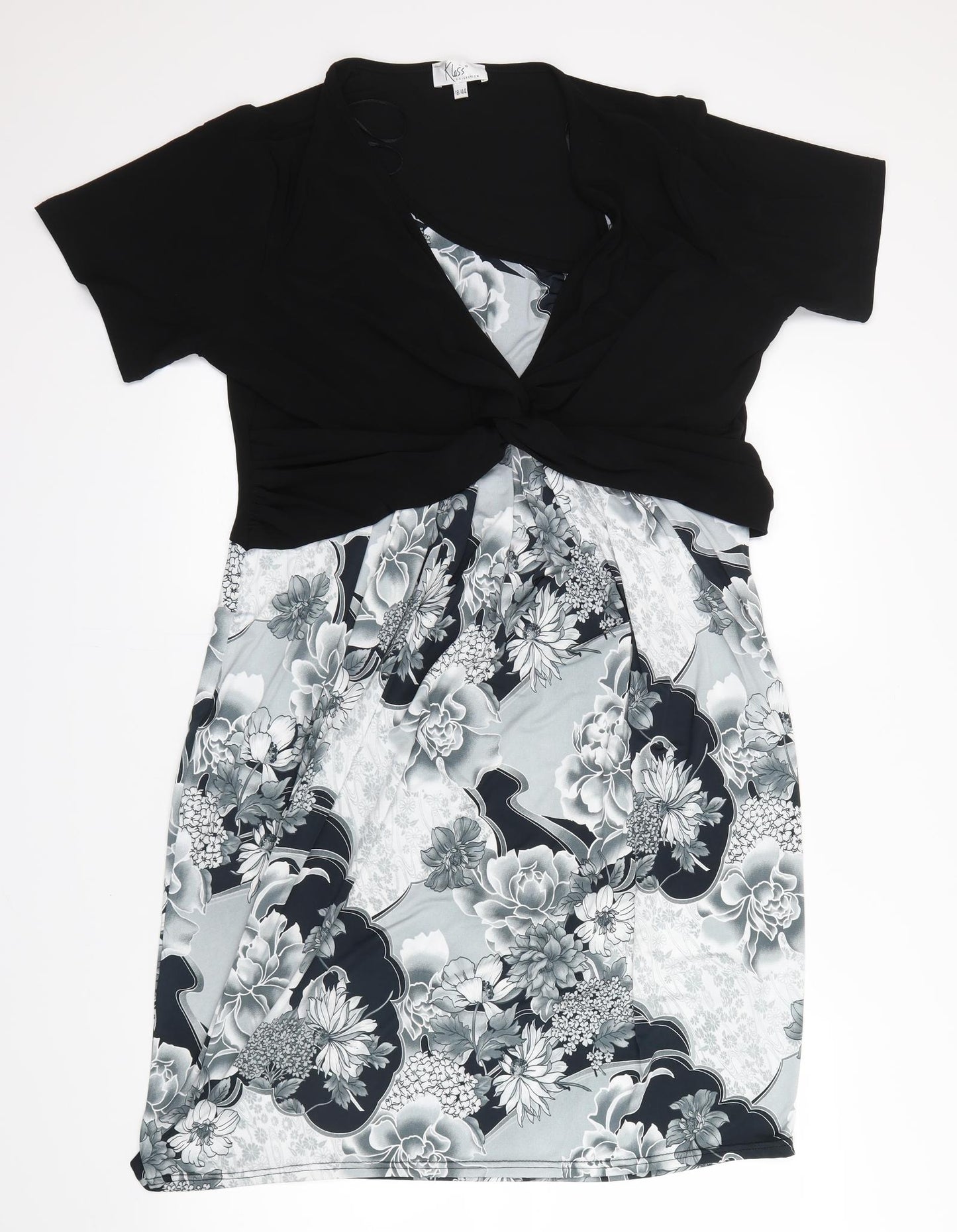Klass Collection Womens Black Floral  T-Shirt Dress  Size 18