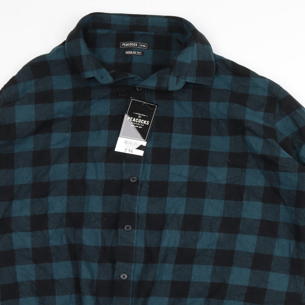 Peacocks Mens Blue Plaid   Button-Up Size 2XL