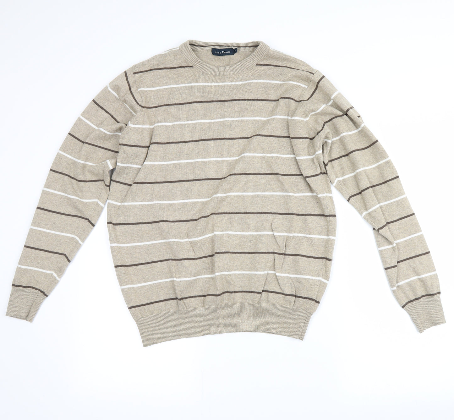 james pringle Mens Beige Striped  Pullover Jumper Size S