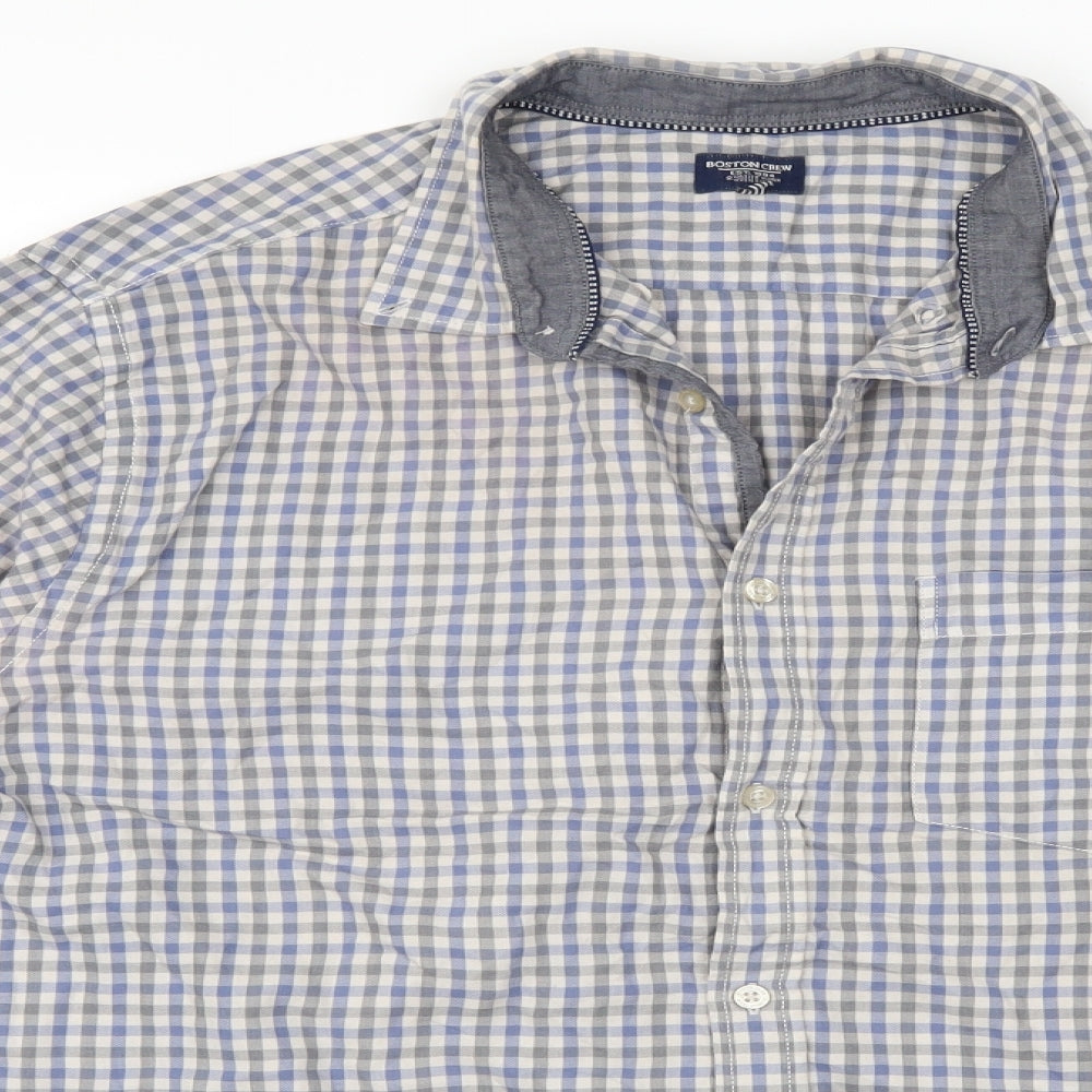 boston crew Mens Grey Plaid   Button-Up Size XL