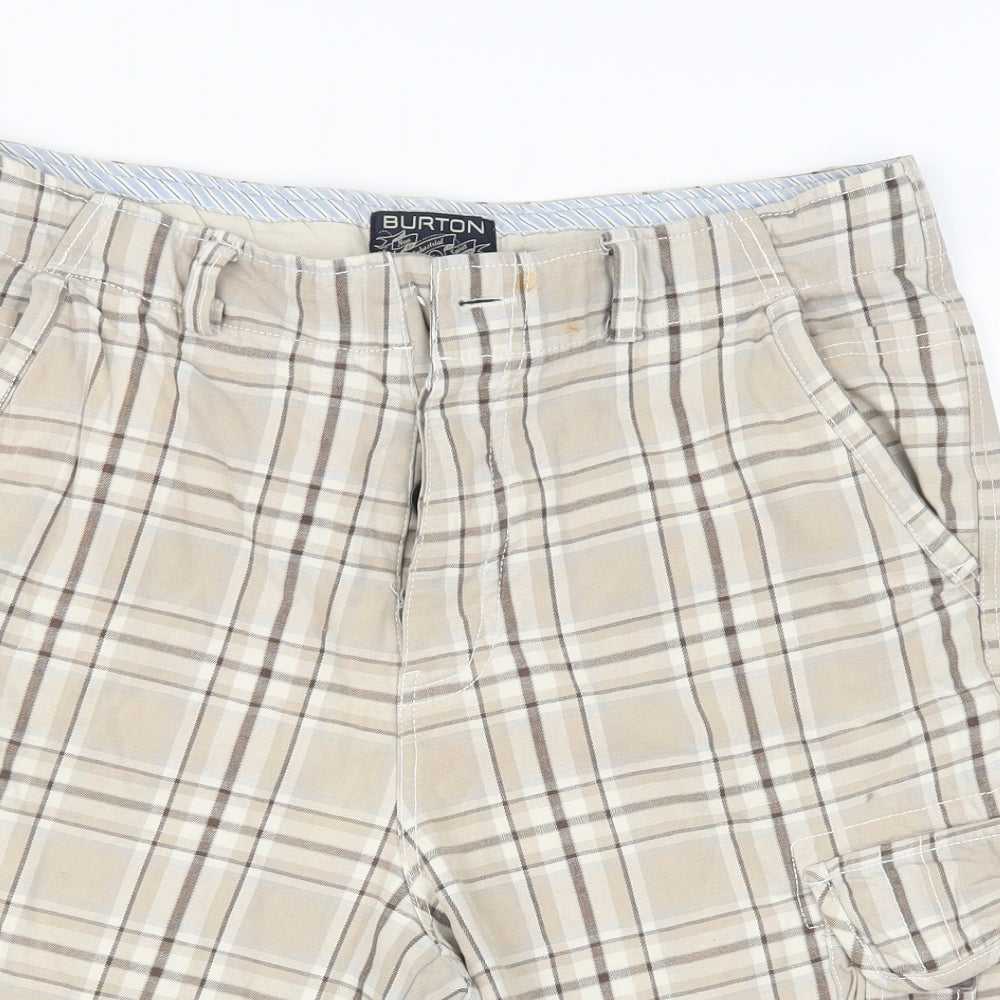Burton Mens Beige Plaid  Cargo Shorts Size 34 in
