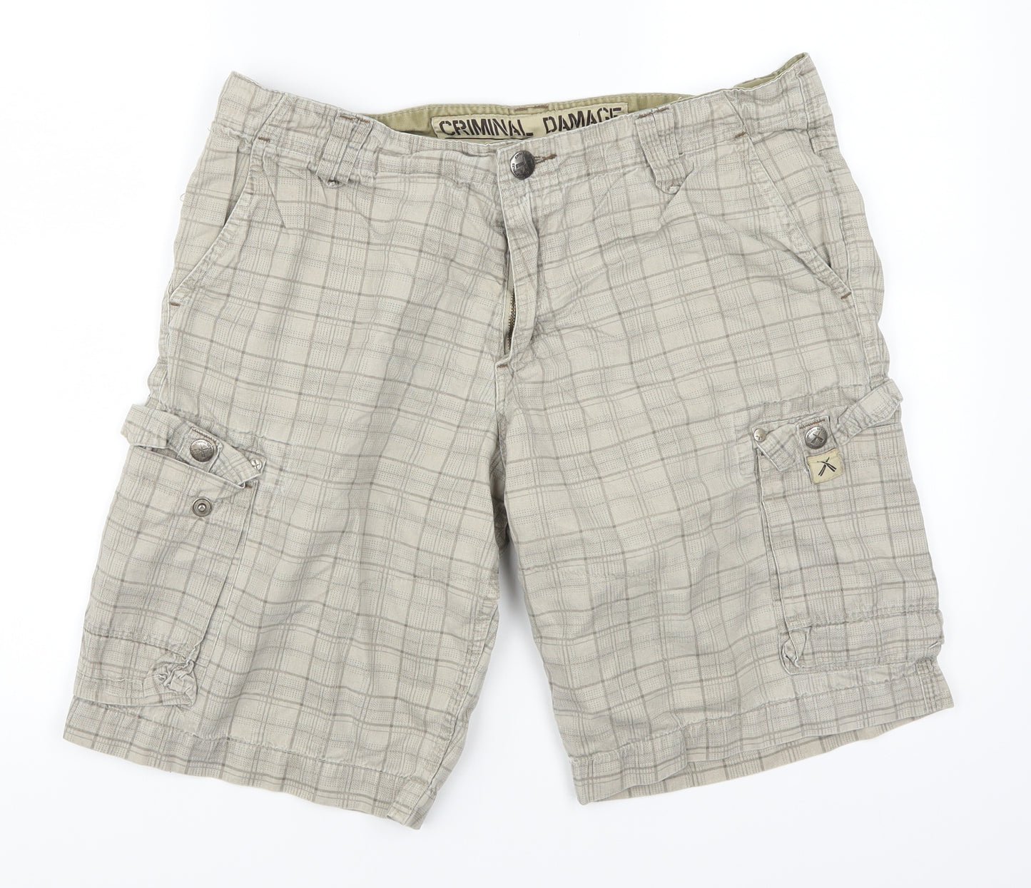 Criminal Damage Mens Beige   Cargo Shorts Size 34