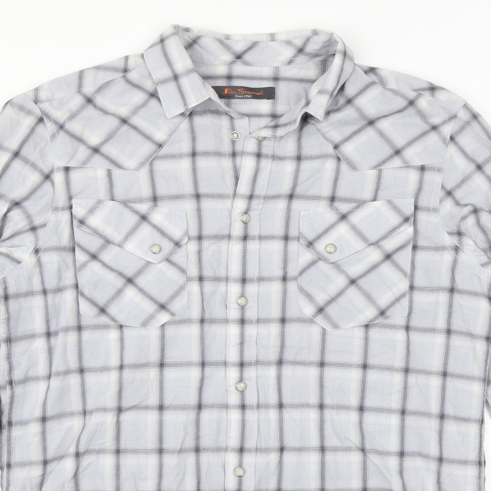 Ben Sherman Mens Grey Plaid   Button-Up Size L
