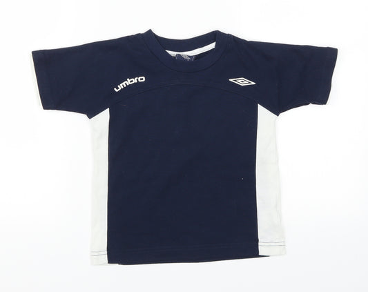 Front view of Umbro boys’ blue basic t-shirt, size 3-4, years