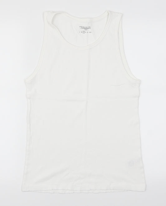 Front view of Peacocks men’s white t-shirt, size L