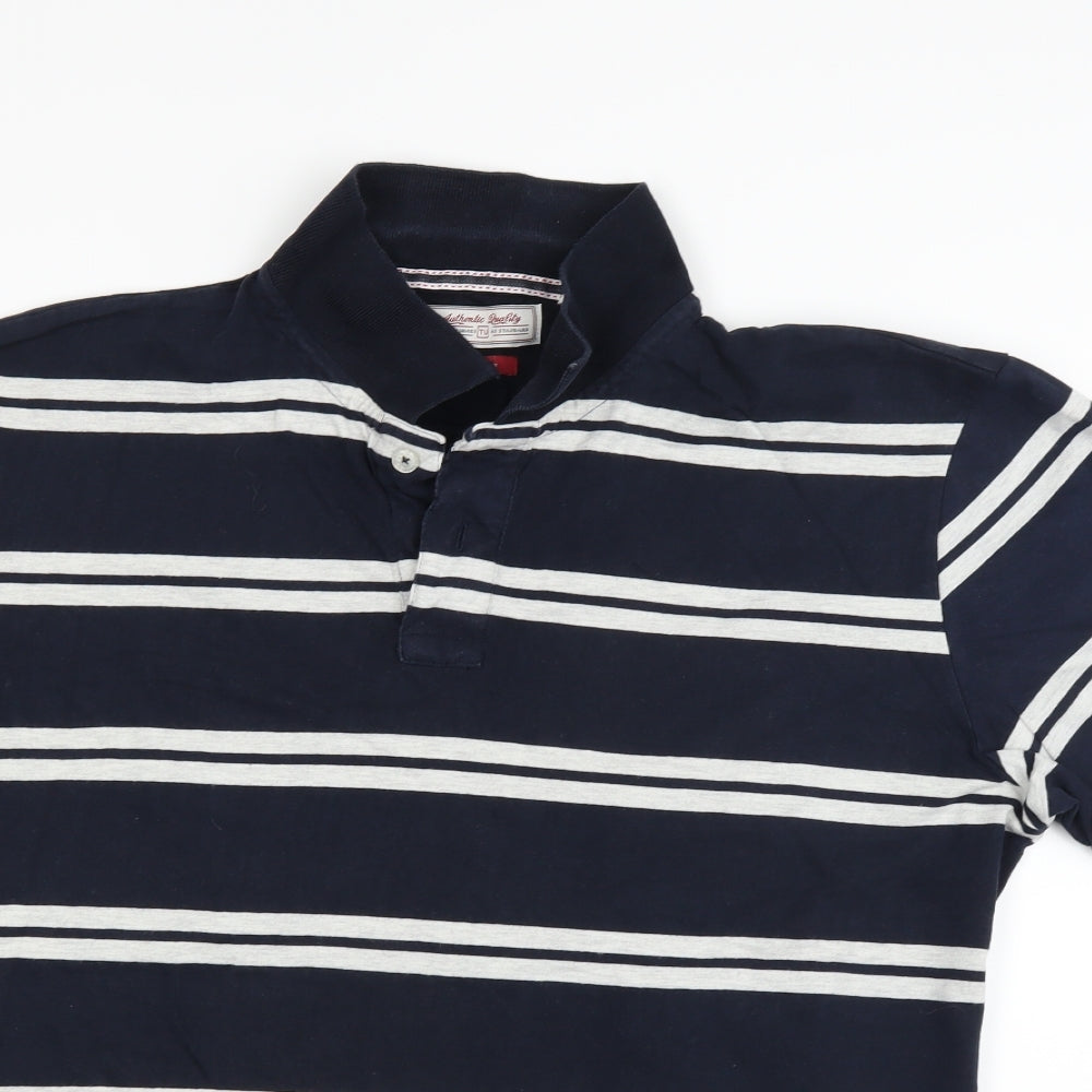 TU Mens Blue Striped   Polo Size L