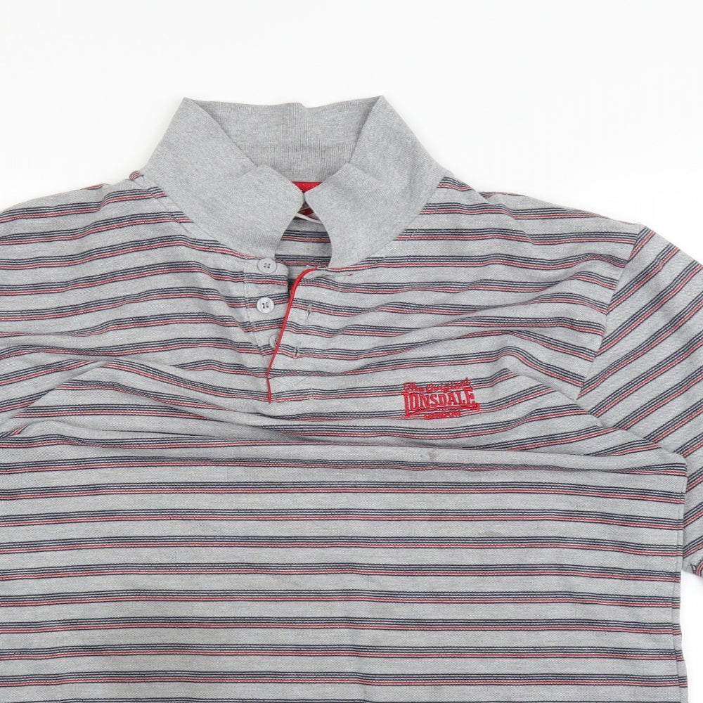 Lonsdale Mens Grey Striped   Polo Size L