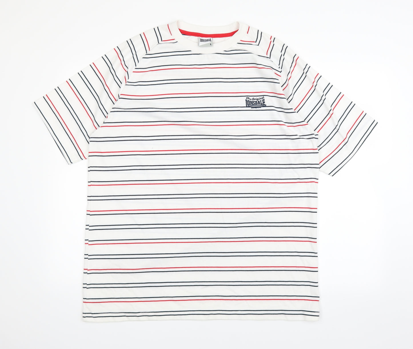 Lonsdale Mens White Striped   T-Shirt Size L