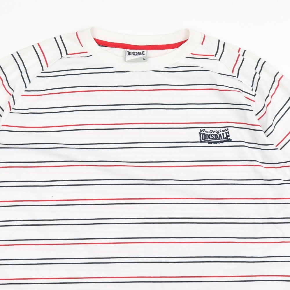 Lonsdale Mens White Striped   T-Shirt Size L
