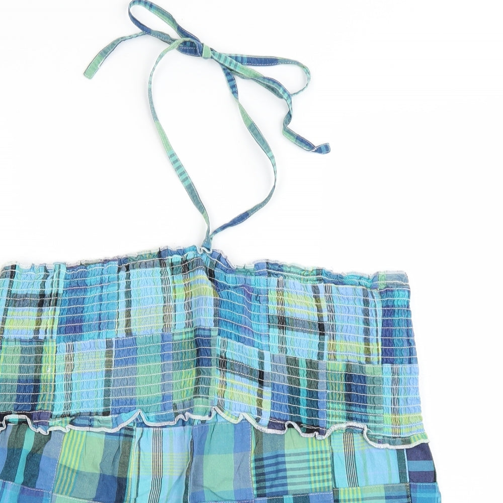 AriZona Womens Blue Check  Basic T-Shirt Size L