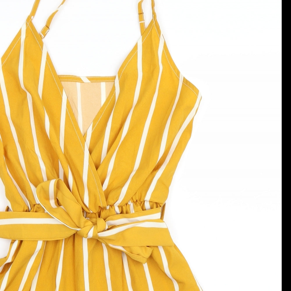 SheIn Womens Yellow Striped  Playsuit One-Piece Size S