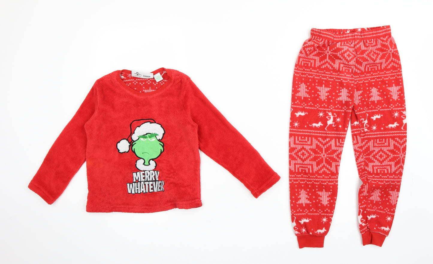 Primark Boys Red Solid   Pyjama Set Size 5-6 Years  - The Grinch