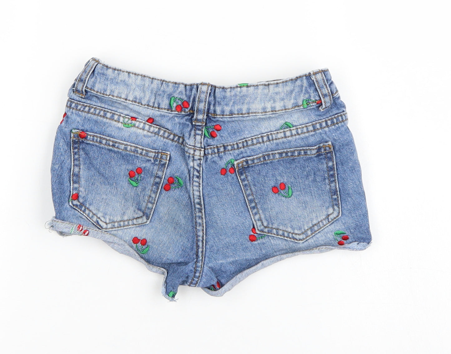 Primark Girls Blue  Denim Hot Pants Shorts Size 8-9 Years - Cherries