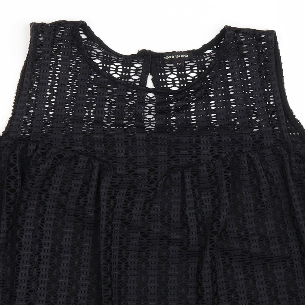 River Island Womens Black   Basic T-Shirt Size 12  - Cold Shoulder