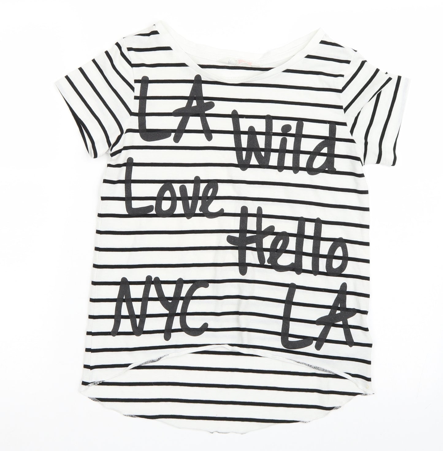 H&M Girls White Striped  Basic T-Shirt Size 10-11 Years