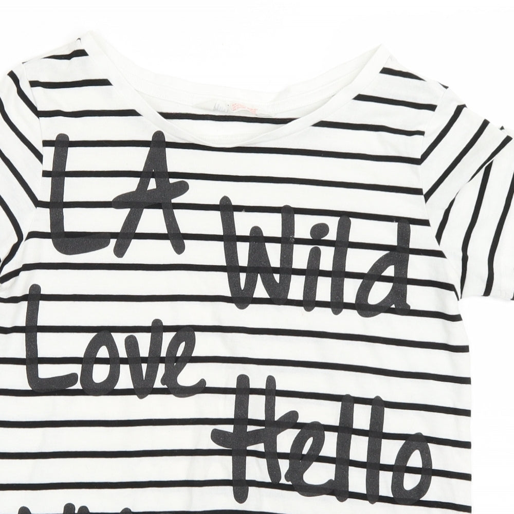 H&M Girls White Striped  Basic T-Shirt Size 10-11 Years