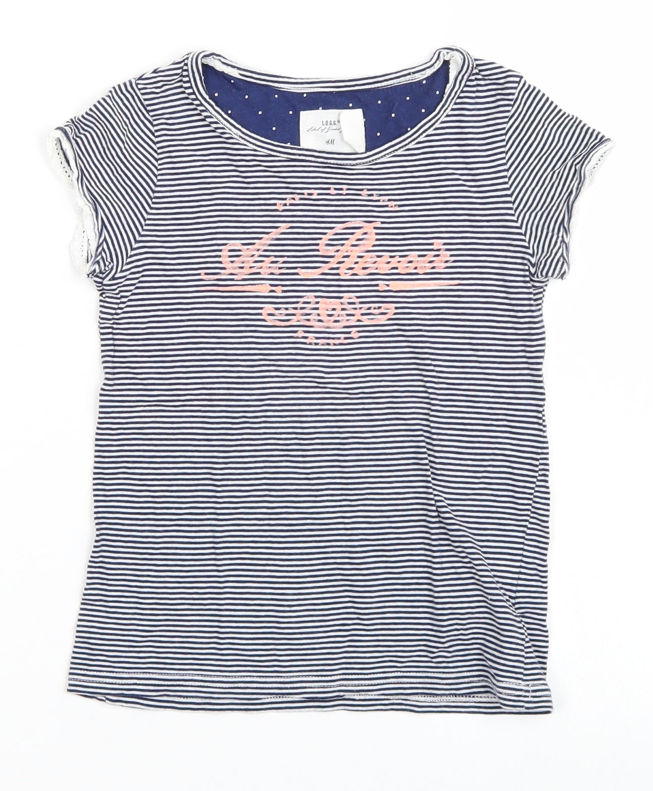 H&M Girls Blue Striped  Basic T-Shirt Size 7-8 Years