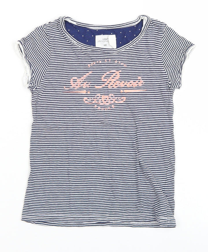 H&M Girls Blue Striped  Basic T-Shirt Size 7-8 Years