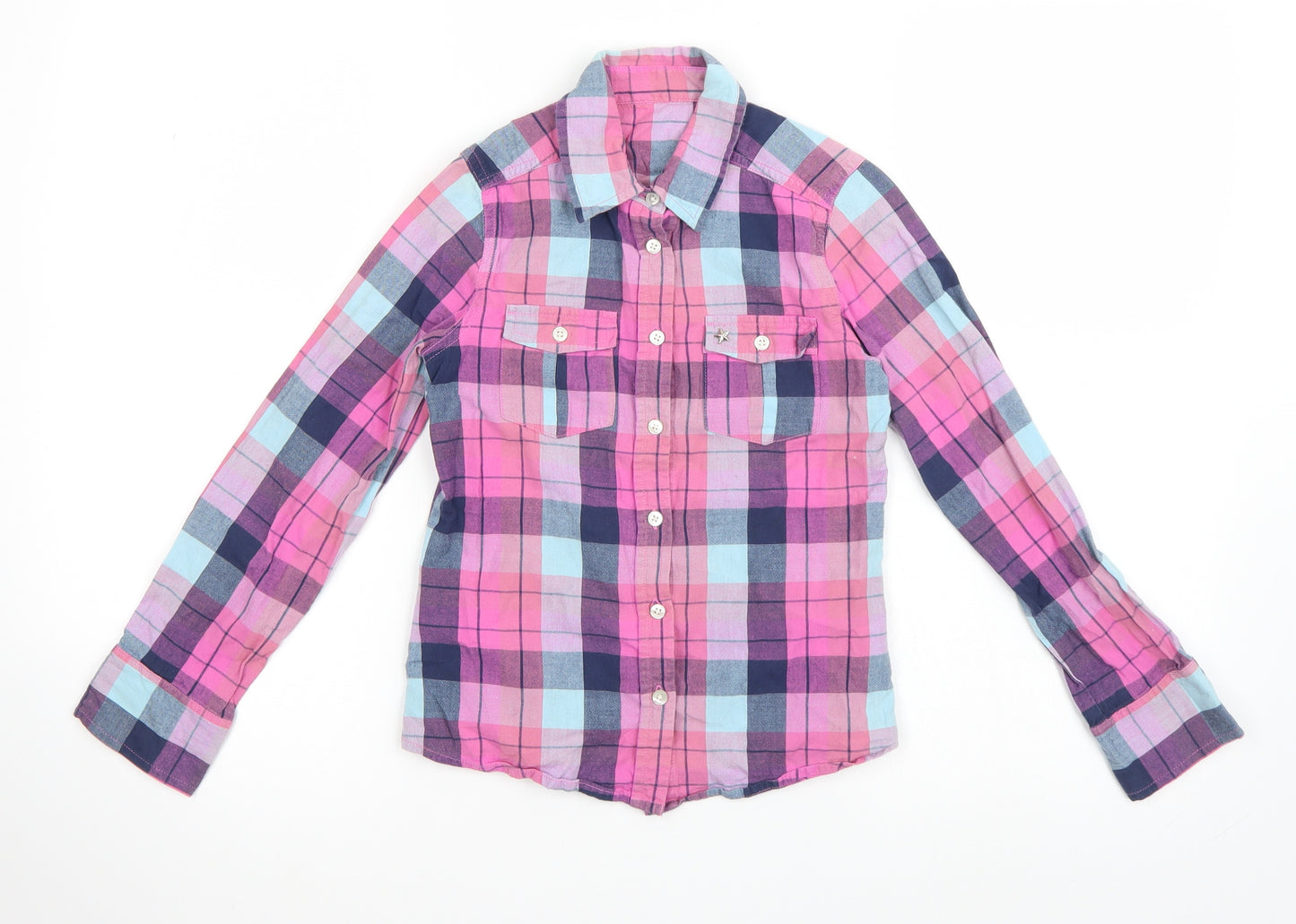 Marks and Spencer Girls Pink Check  Basic Button-Up Size 9 Years