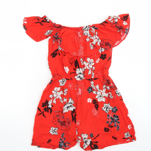 Lipsy Girls Red Floral  Playsuit One-Piece Size 9 Years