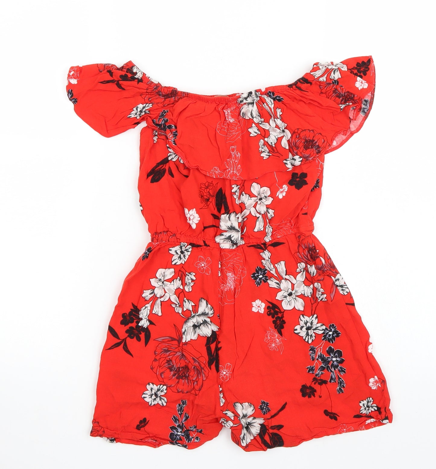 Lipsy Girls Red Floral  Playsuit One-Piece Size 9 Years