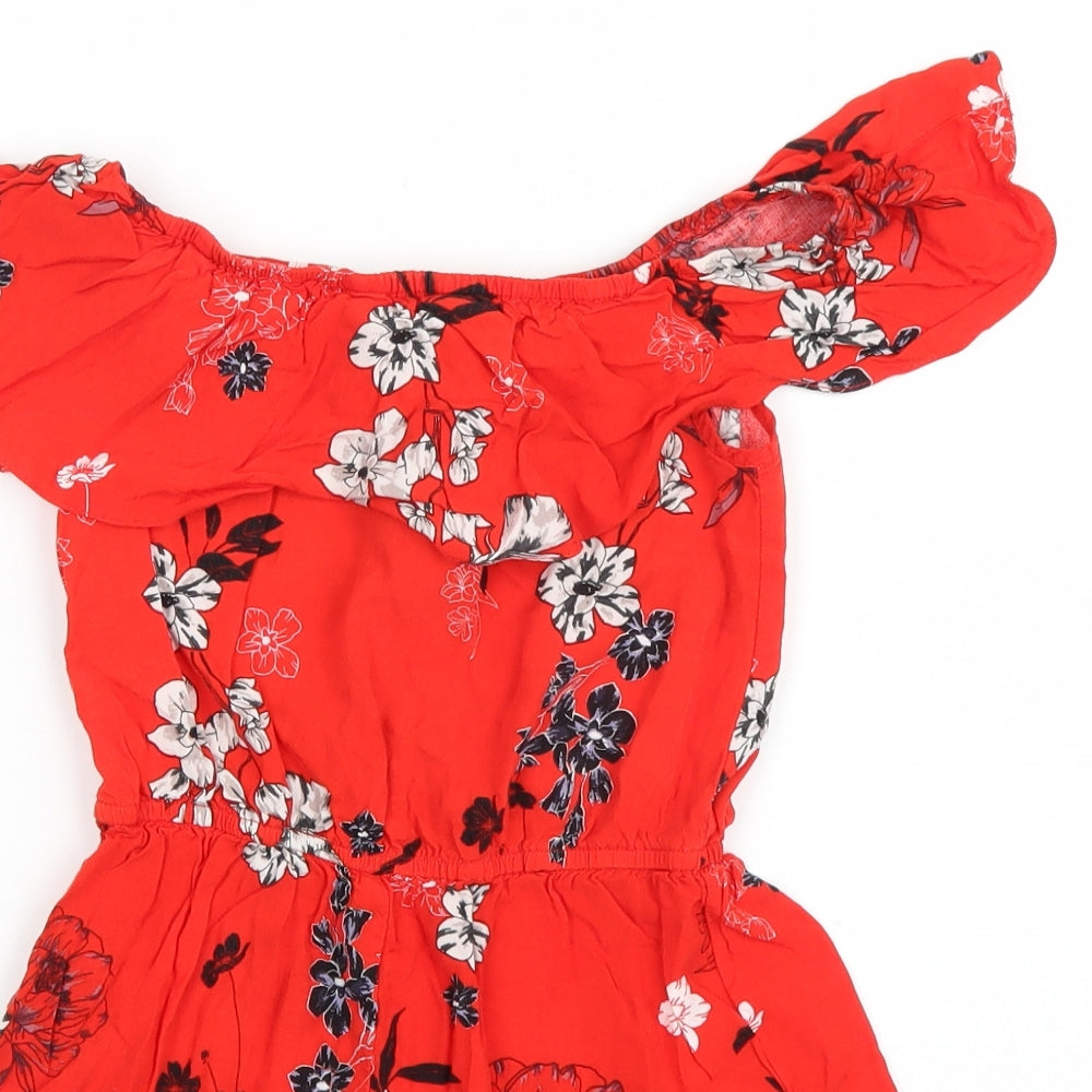 Lipsy Girls Red Floral  Playsuit One-Piece Size 9 Years