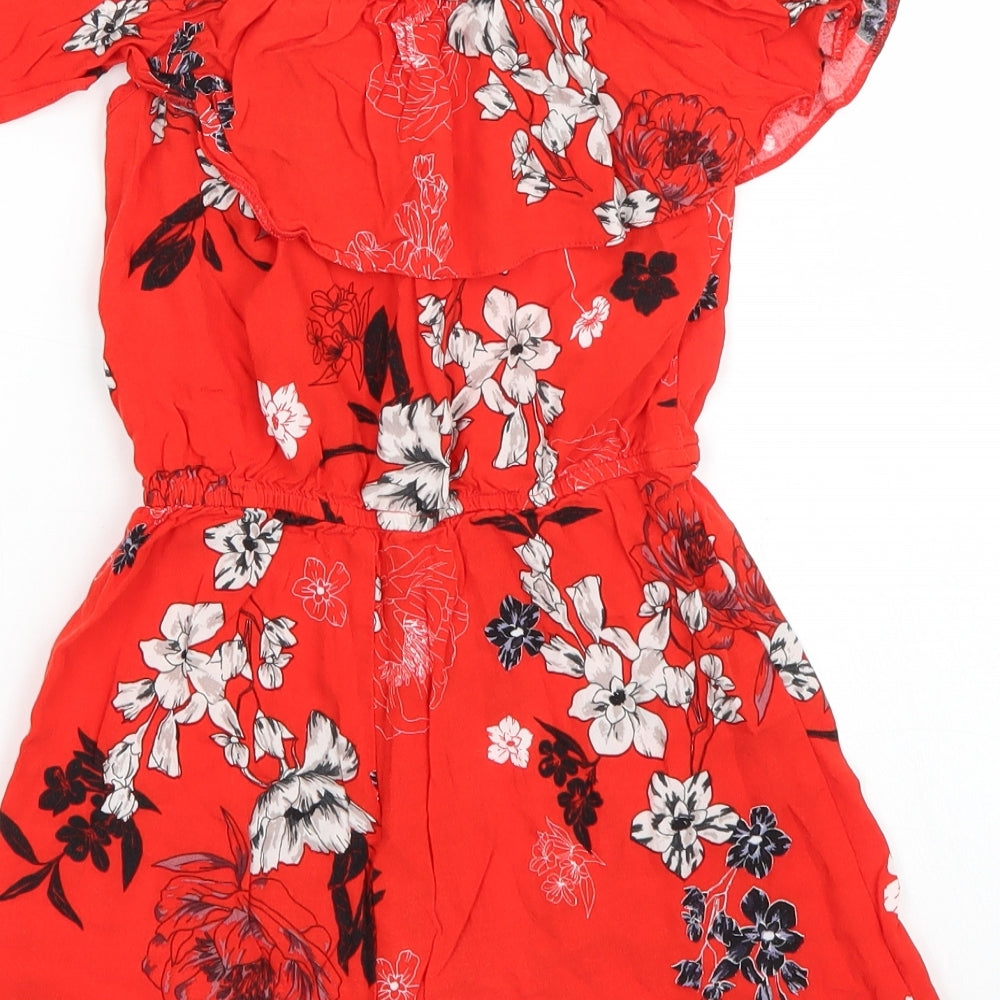 Lipsy Girls Red Floral  Playsuit One-Piece Size 9 Years