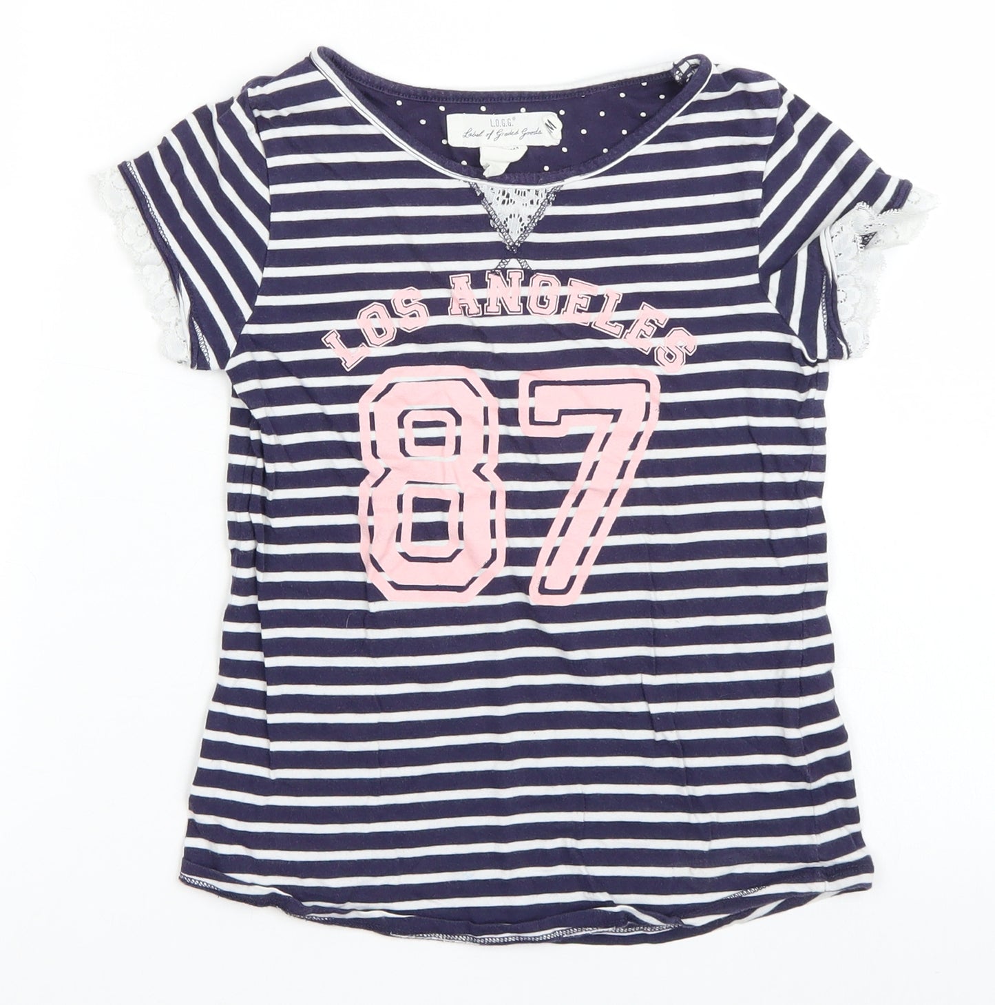 H&M Girls Blue Striped  Basic T-Shirt Size 9-10 Years