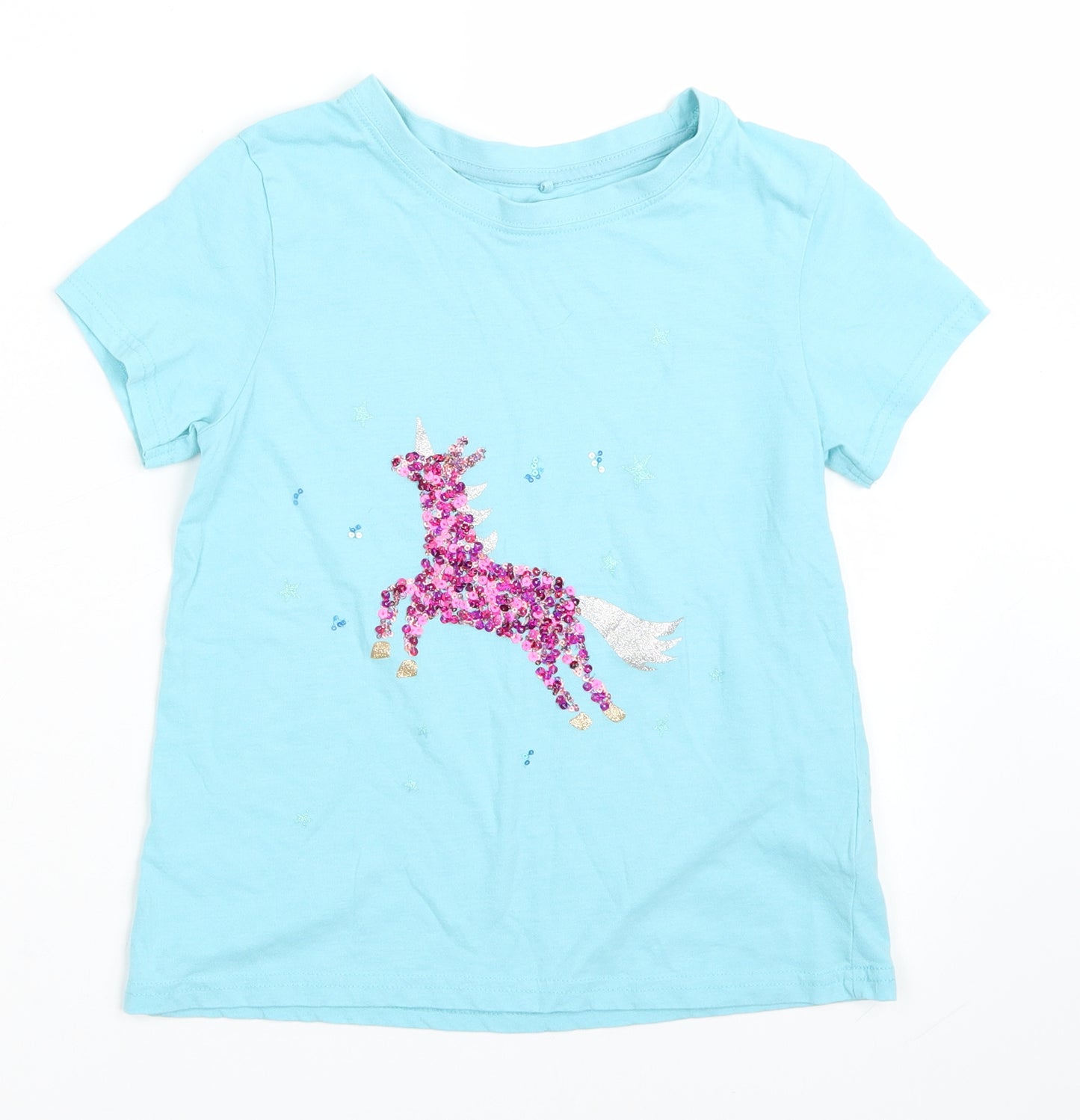NEXT Girls Blue   Basic T-Shirt Size 10 Years  - Sequin Unicorn