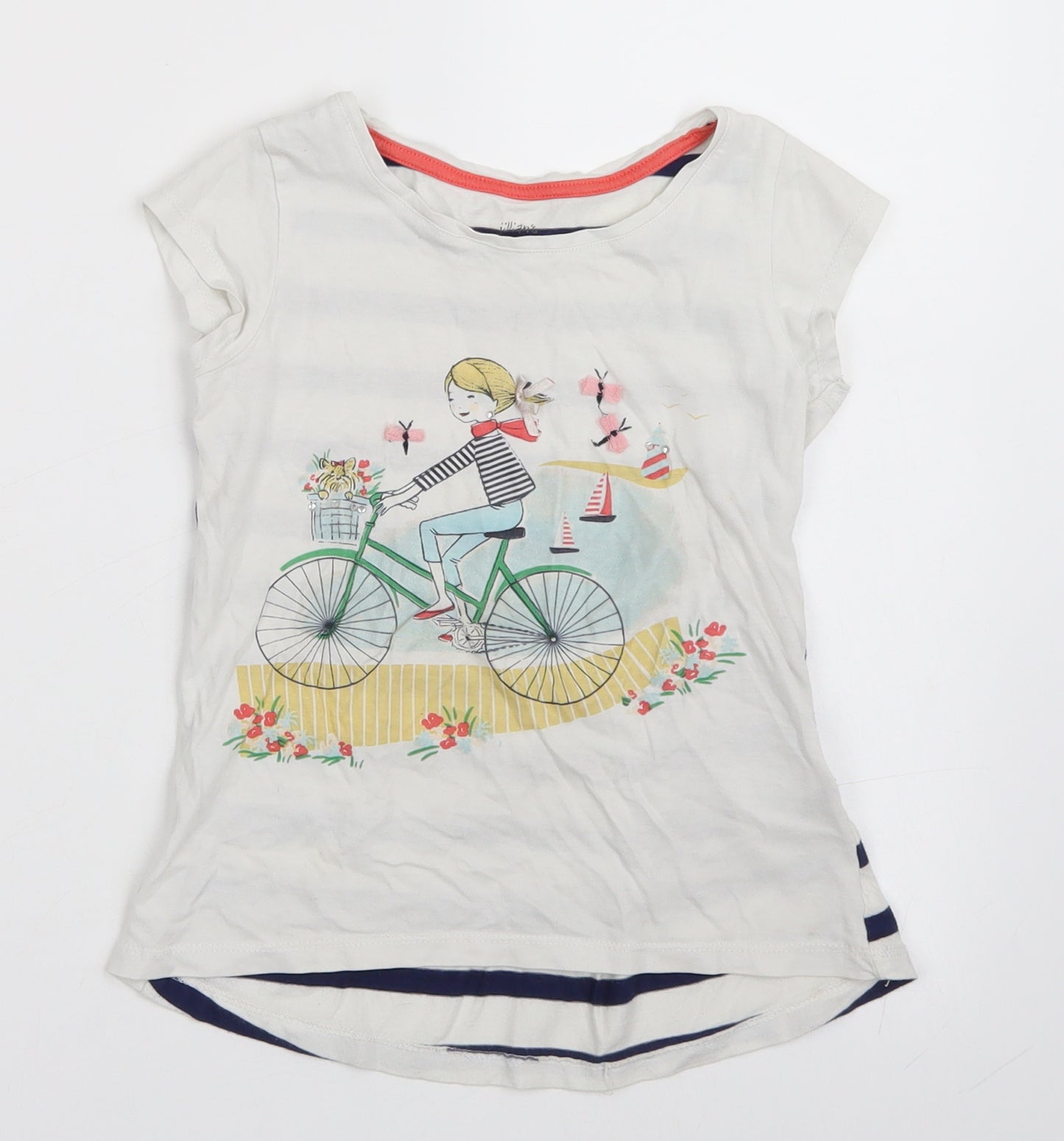 Jillian's Closet Girls White Striped  Basic T-Shirt Size 6 Years