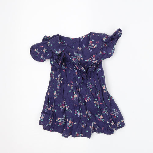 Mothercare Girls Blue Floral  A-Line  Size 18-24 Months