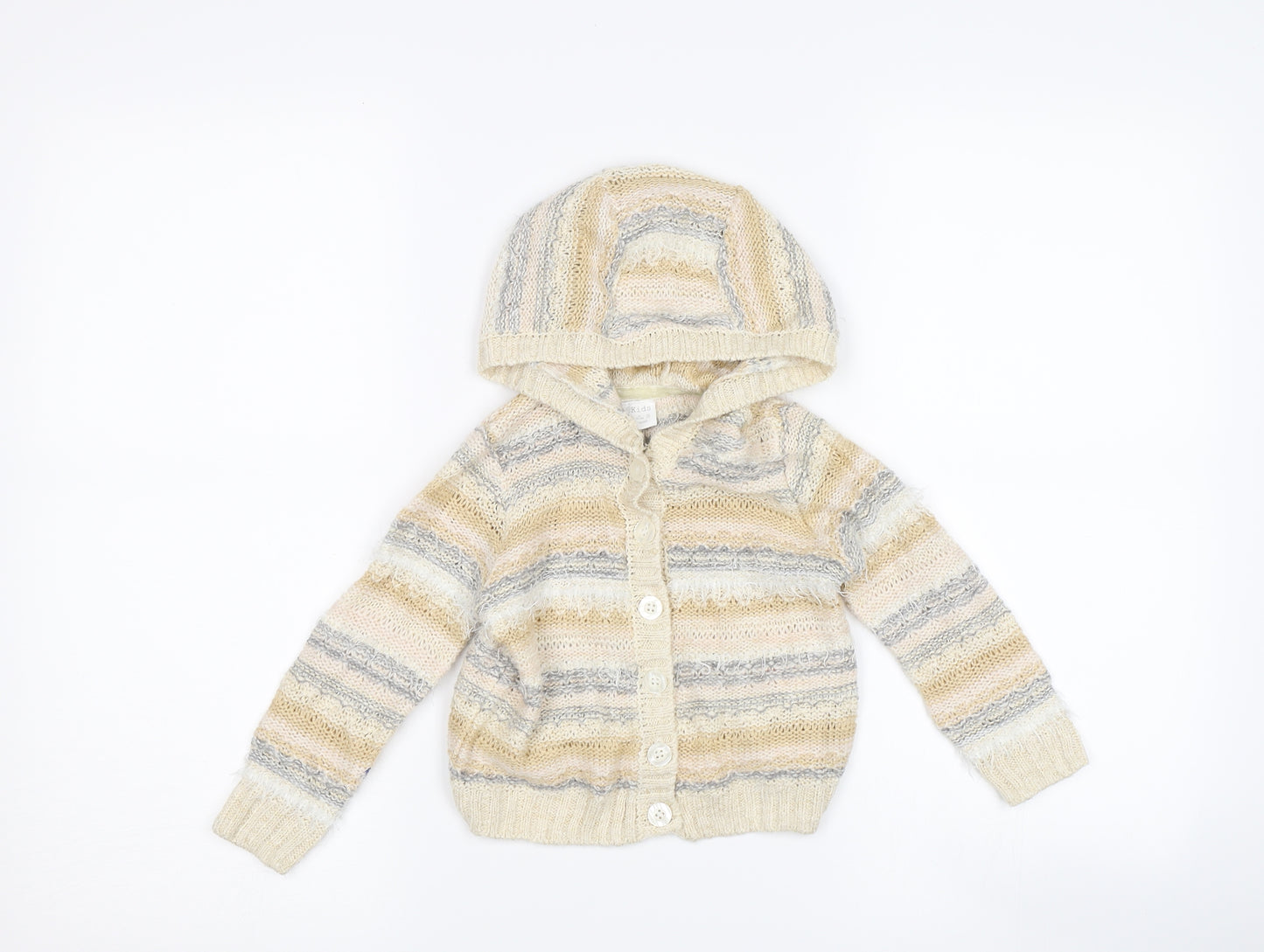 F&F Girls Beige Striped Knit Jacket  Size 18-24 Months