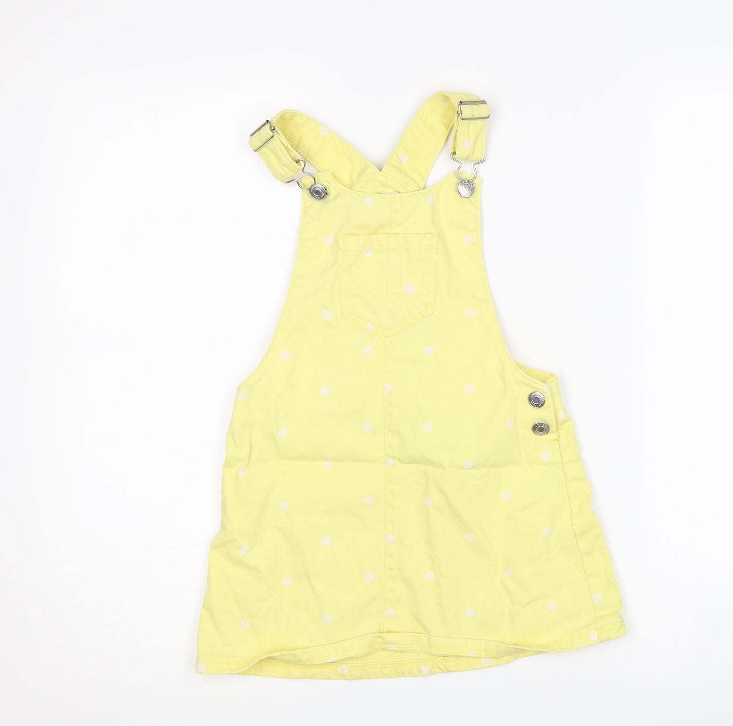 F&F Girls Yellow Polka Dot Denim Pinafore/Dungaree Dress  Size 5-6 Years