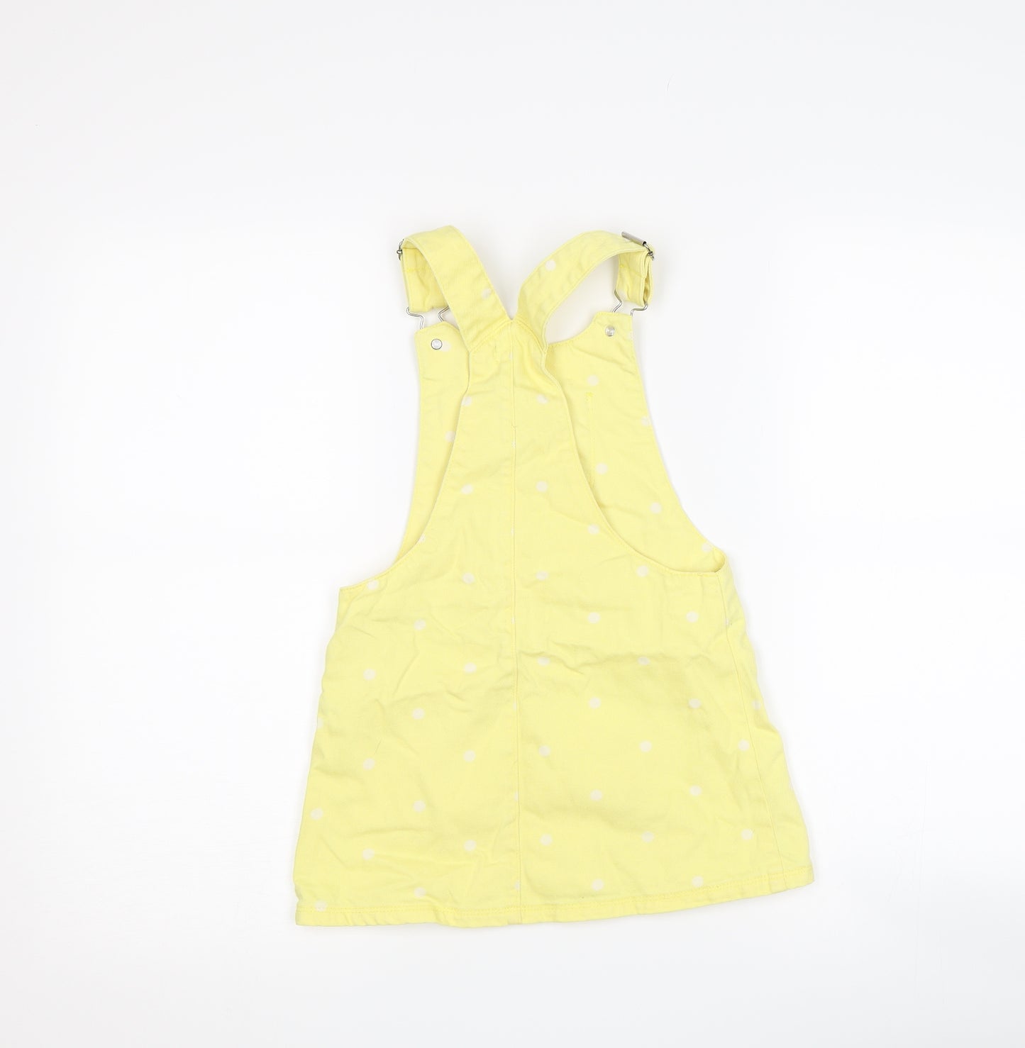 F&F Girls Yellow Polka Dot Denim Pinafore/Dungaree Dress  Size 5-6 Years