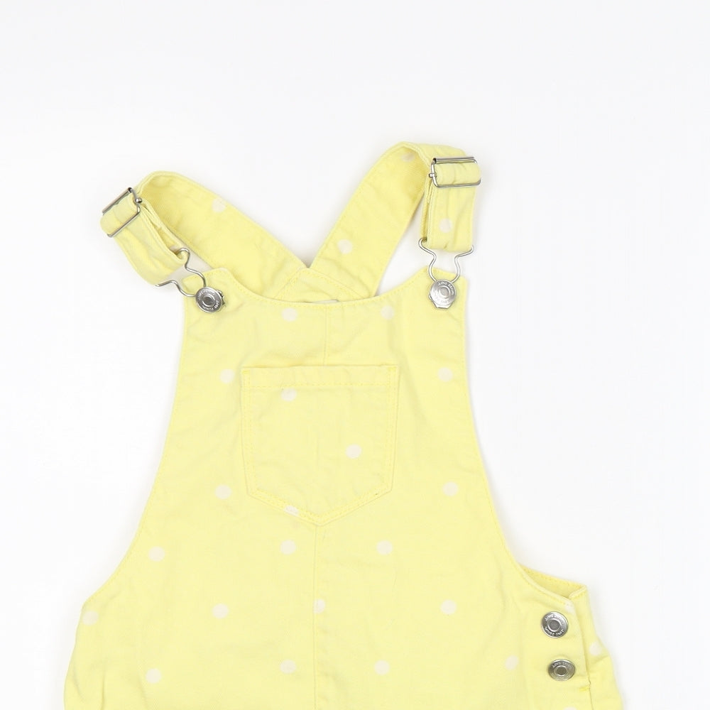 F&F Girls Yellow Polka Dot Denim Pinafore/Dungaree Dress  Size 5-6 Years