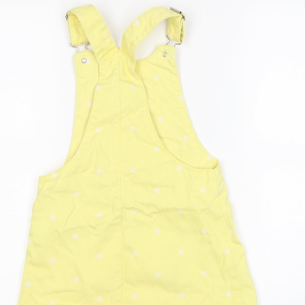 F&F Girls Yellow Polka Dot Denim Pinafore/Dungaree Dress  Size 5-6 Years