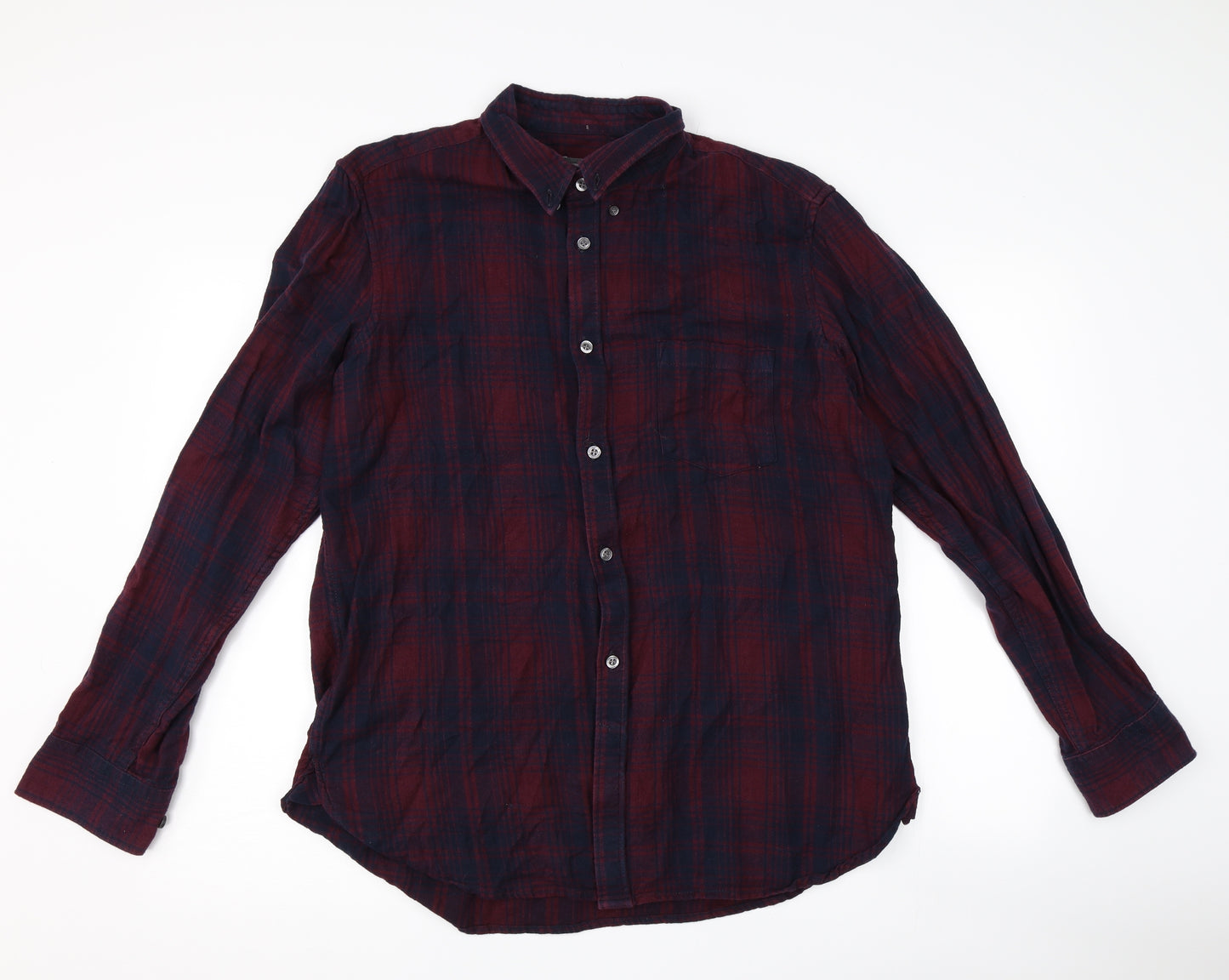 French Connection Mens Purple Check   Button-Up Size XL