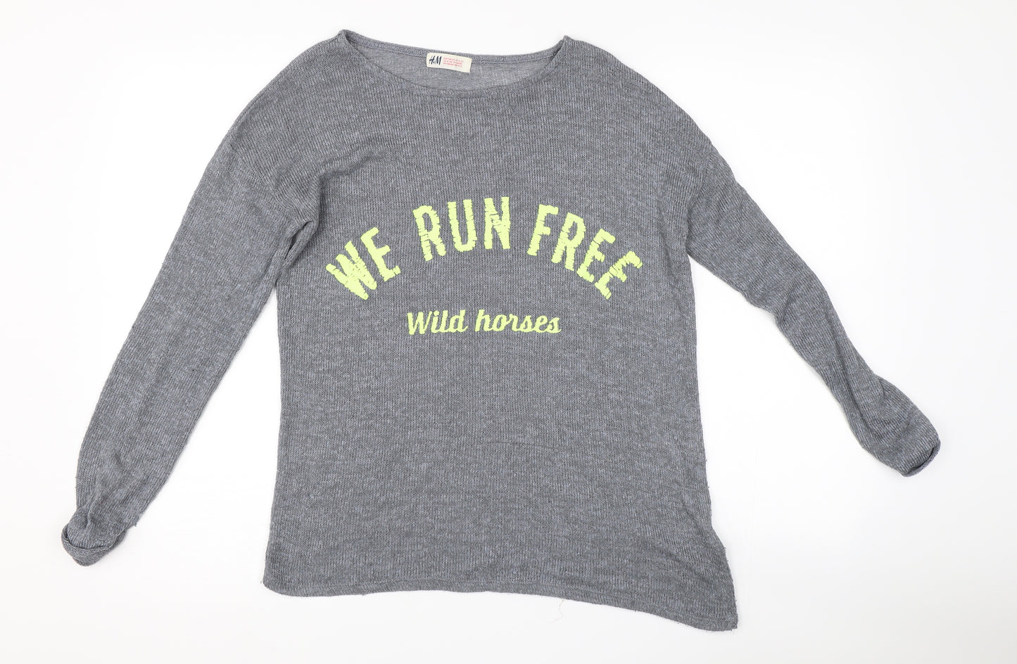 H&M Girls Grey   Basic T-Shirt Size 13-14 Years  - slogan