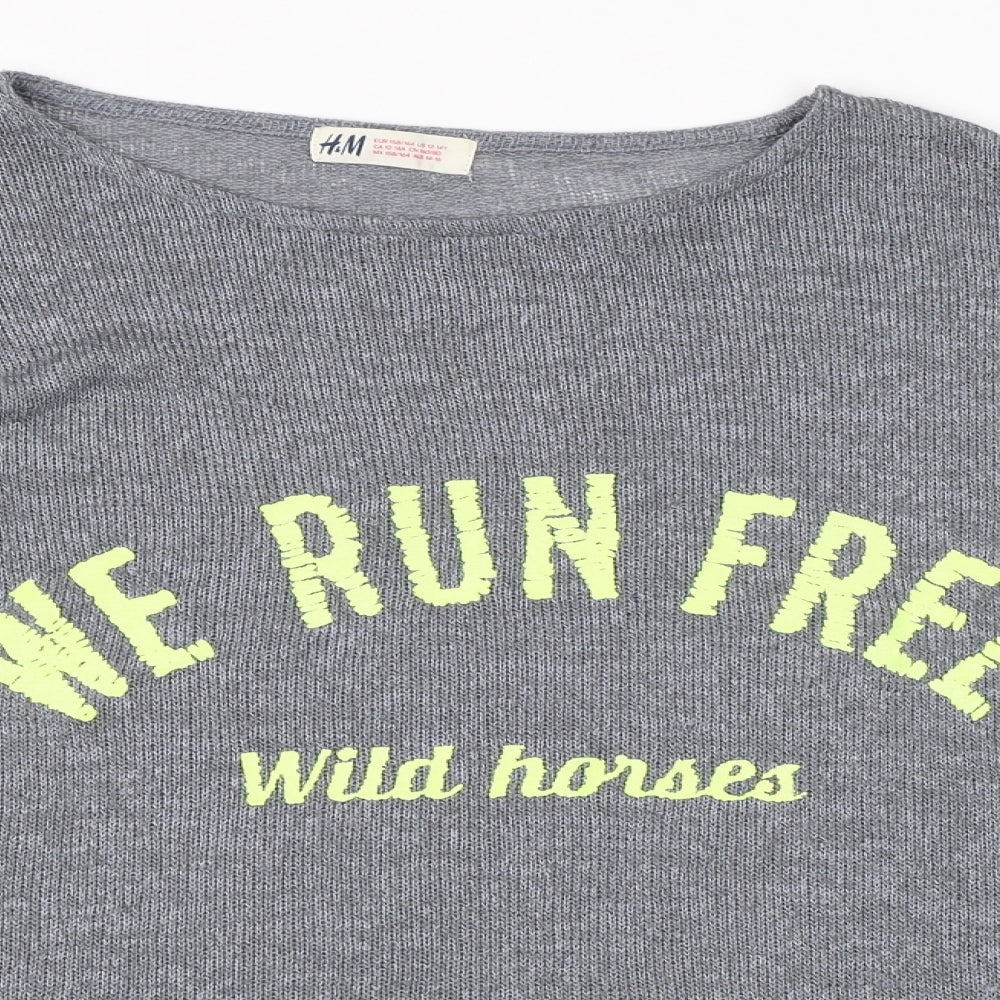 H&M Girls Grey   Basic T-Shirt Size 13-14 Years  - slogan