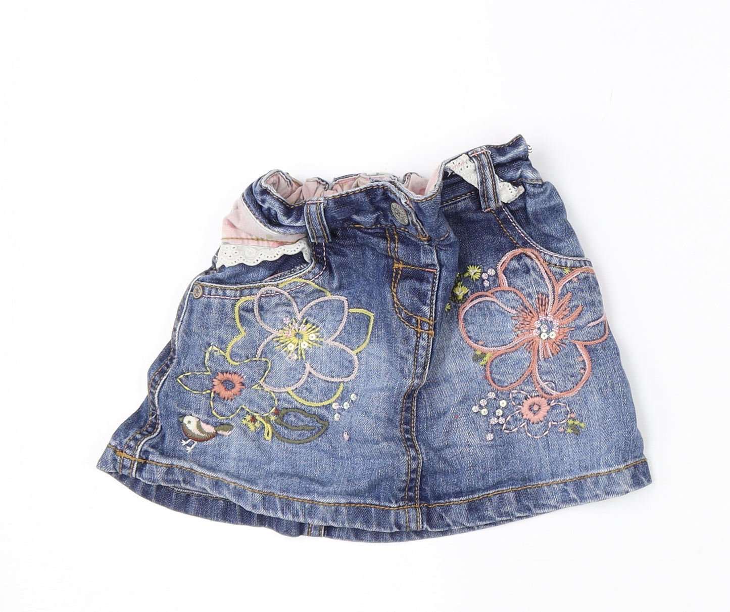NEXT Girls Blue Floral Denim A-Line Skirt Size 18-24 Months