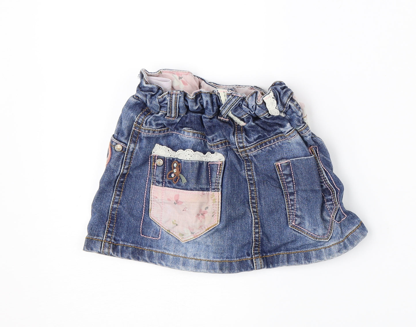 NEXT Girls Blue Floral Denim A-Line Skirt Size 18-24 Months