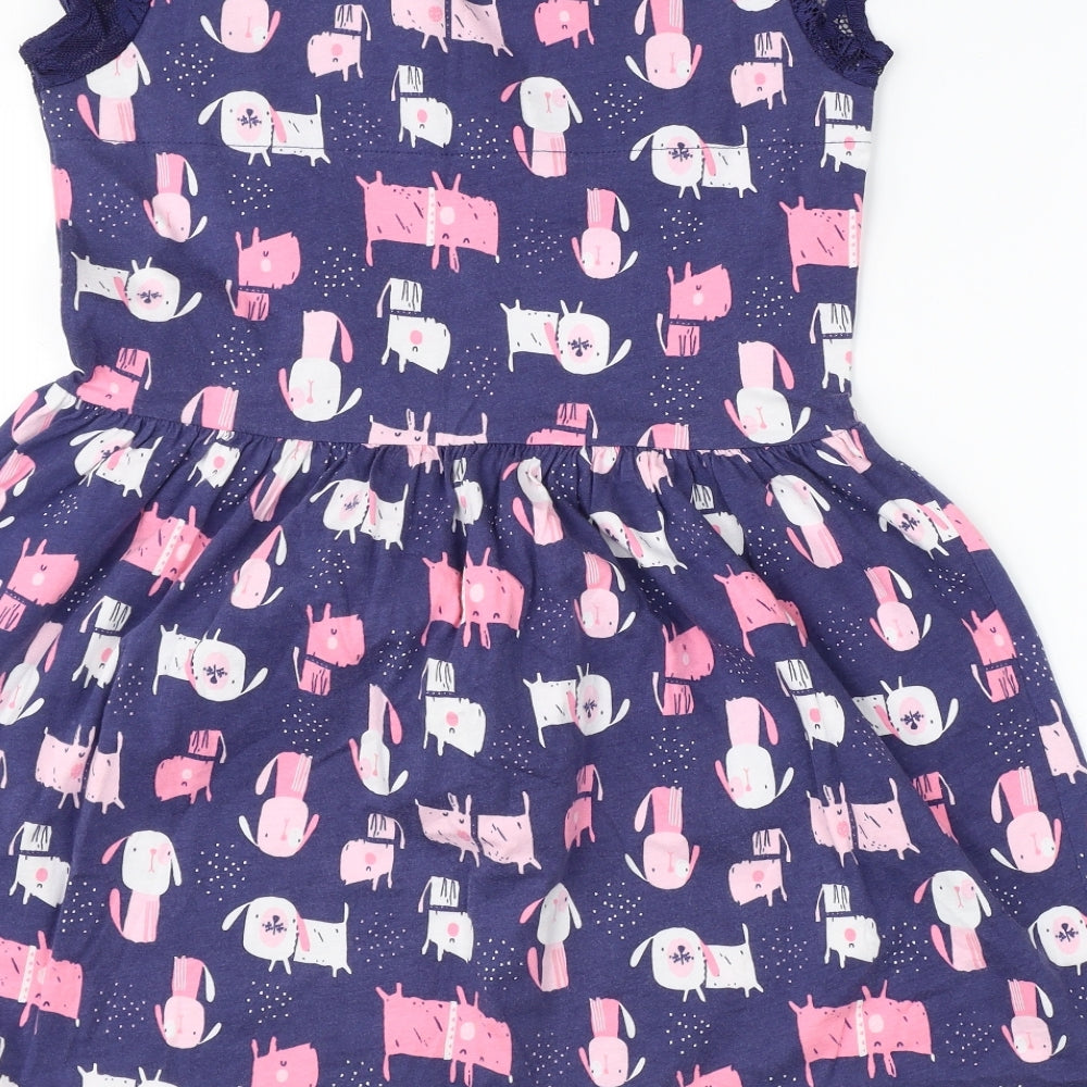 George Girls Blue   Skater Dress  Size 12-13 Years  - Dog Print