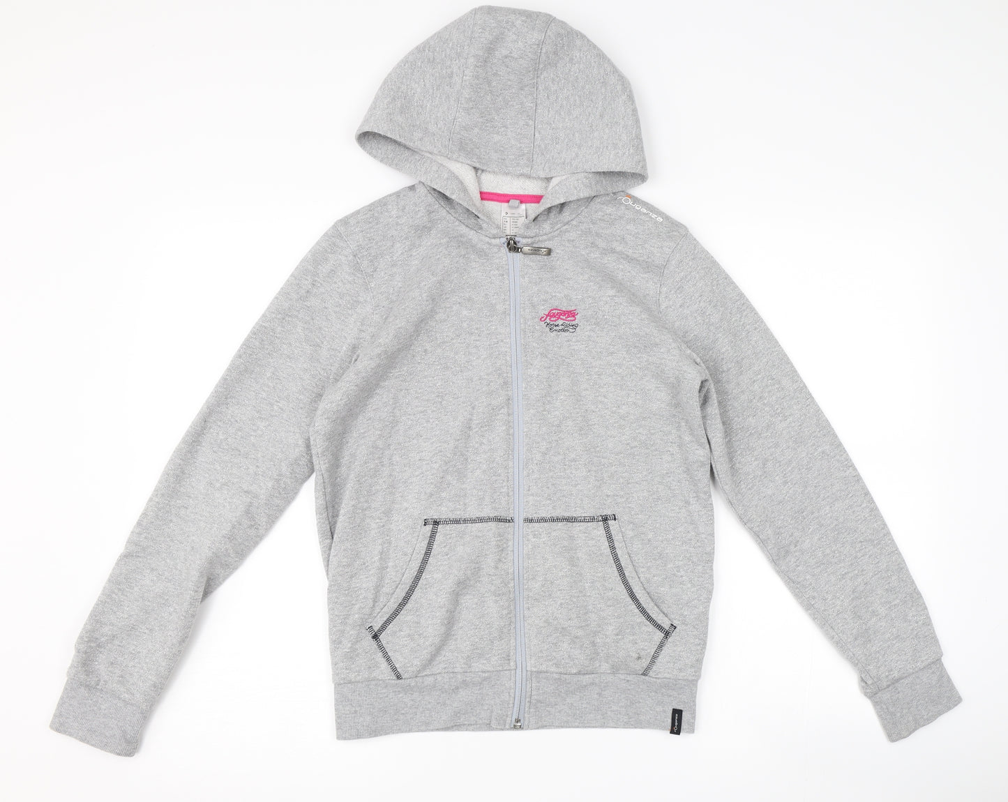 DECATHLON Girls Grey   Full Zip Hoodie Size 12-13 Years