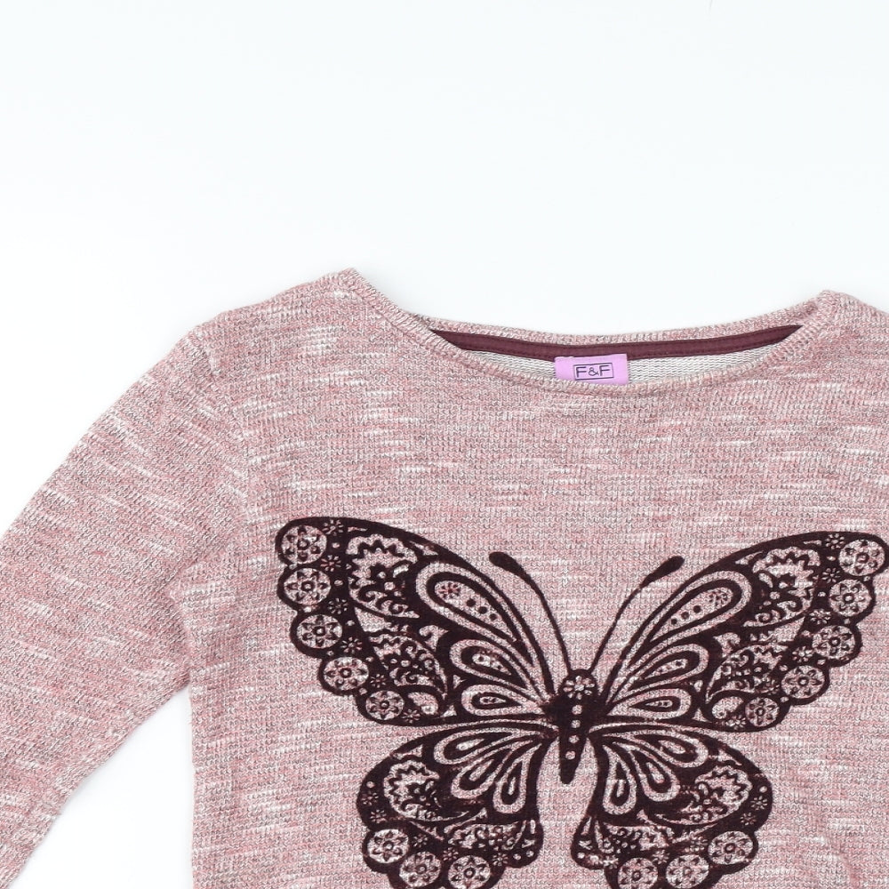F&F Girls Pink   Basic T-Shirt Size 9-10 Years  - Butterfly