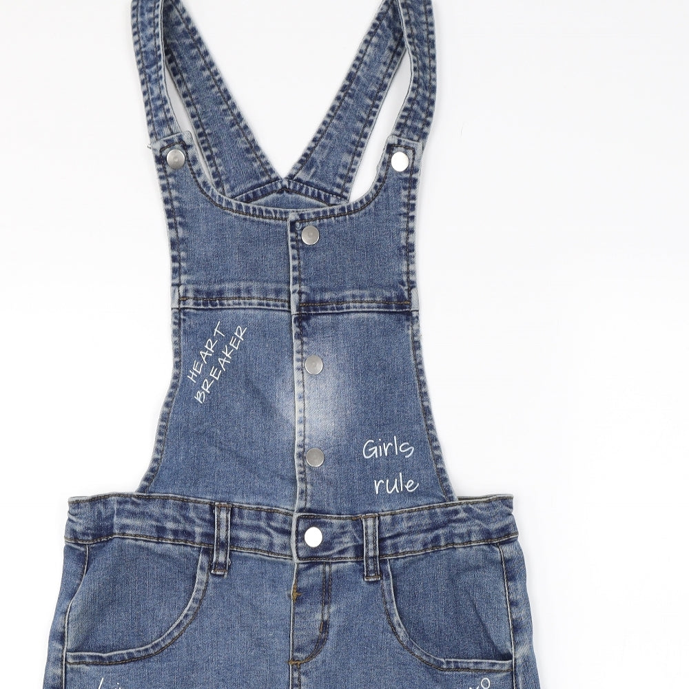 Miss E-vie Girls Blue  Denim Pinafore/Dungaree Dress  Size 13-14 Years  - slogan