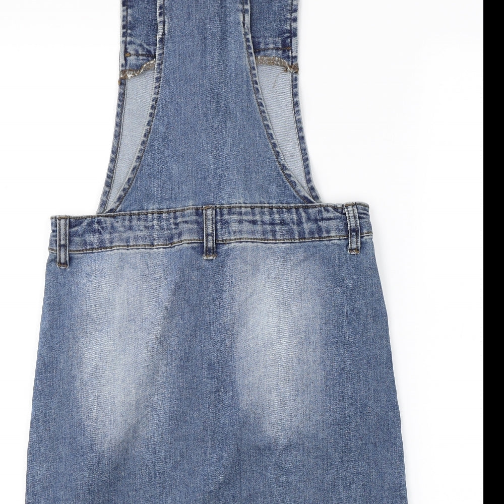 Miss E-vie Girls Blue  Denim Pinafore/Dungaree Dress  Size 13-14 Years  - slogan