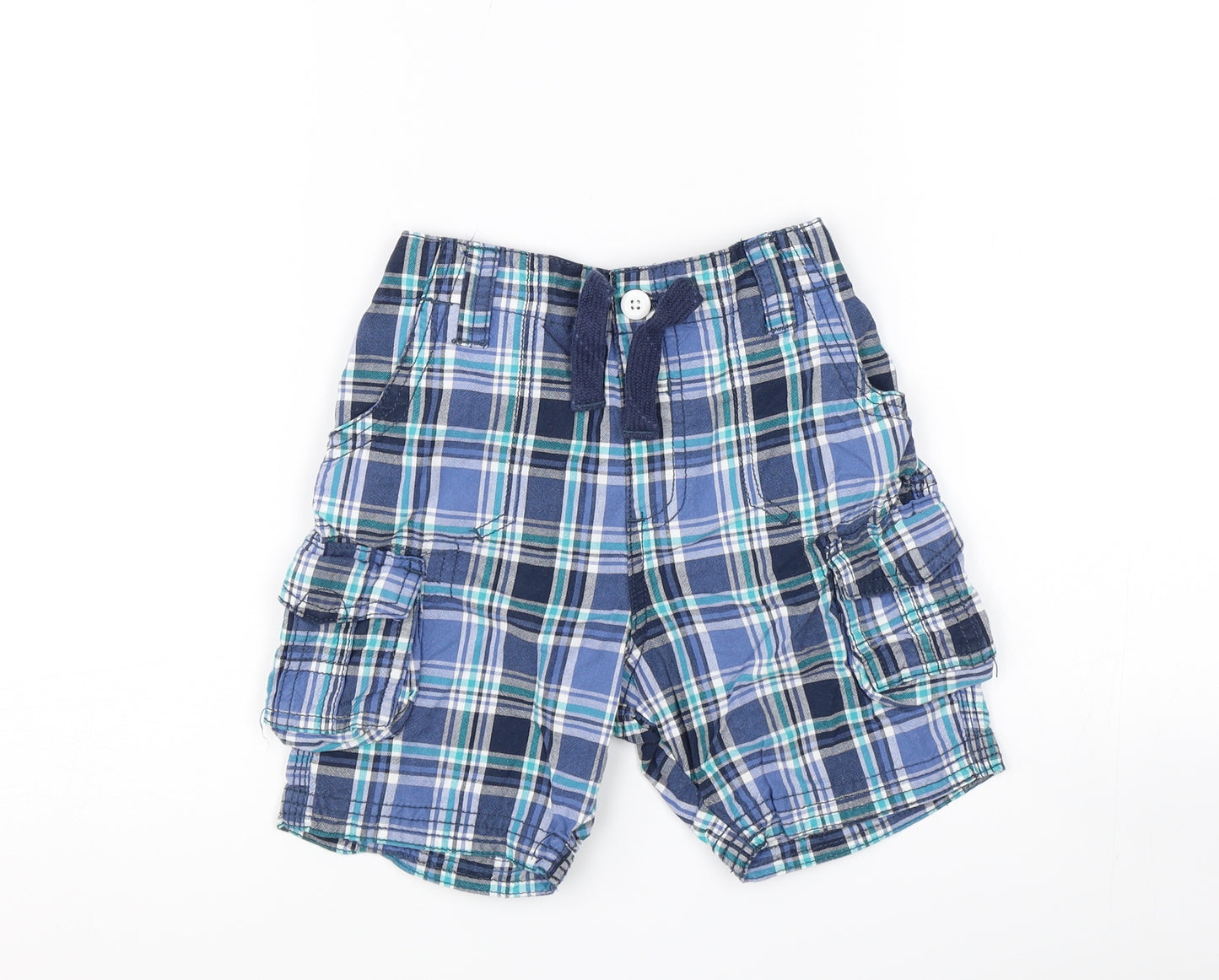George Boys Blue Check  Cargo Shorts Size 4-5 Years