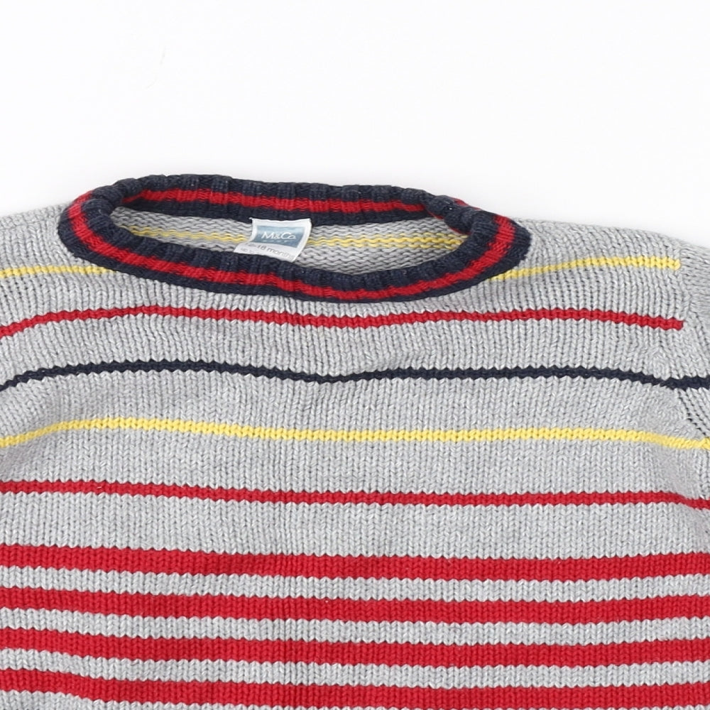 M&Co Boys Grey Striped  Pullover Jumper Size 12-18 Months