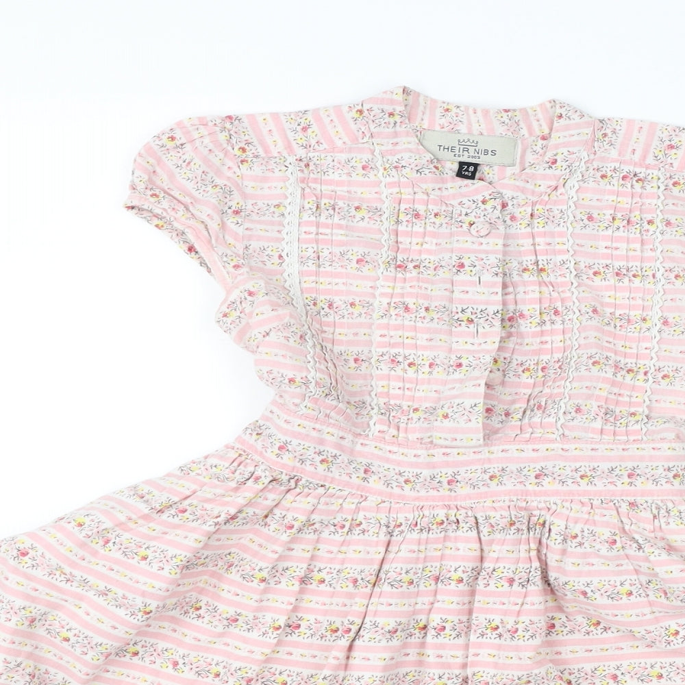 Their Nibs Girls Pink Striped  A-Line  Size 7-8 Years  - flowers